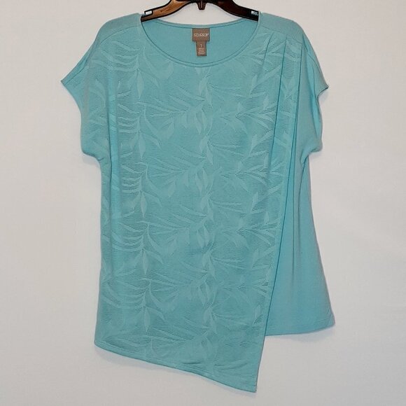 Chico's Short Sleeve Aqua Hi-Low Tunic Top w Overlay; Size Medium / 8 - Picture 1 of 8